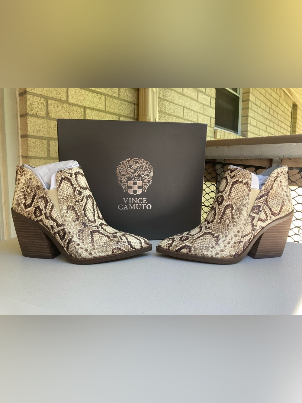 Vince Camuto Pointed Toe Gradina Reptile Snake Booties NEW in Box